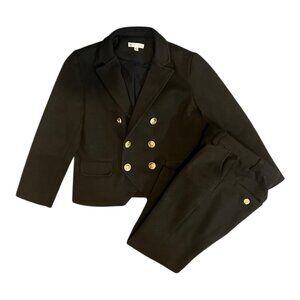 Petit Clair Boys Suit Size 6 Black Blazer Jacket Pants Gold Buttons